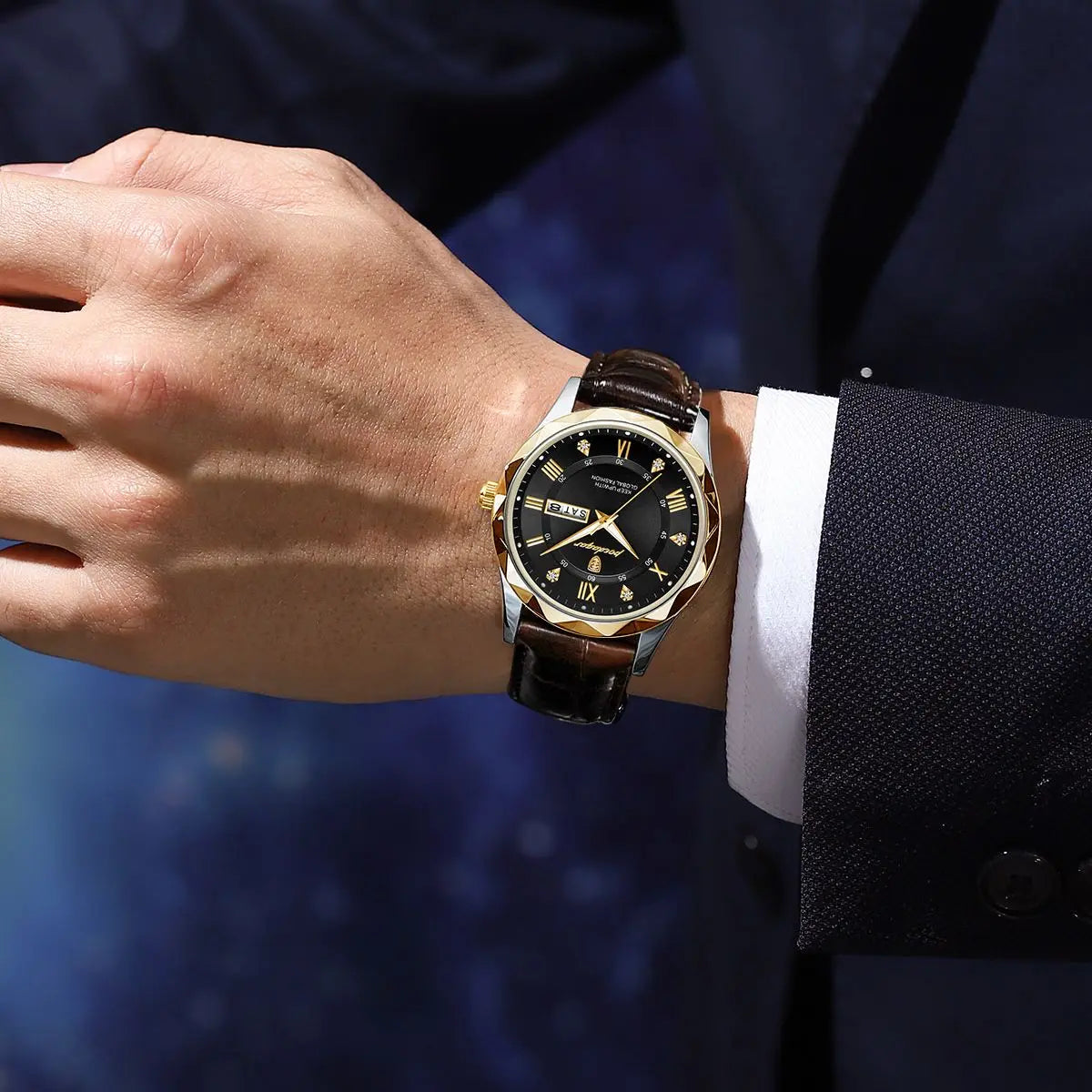 POEDAGAR Luxury Business Man Wristwatch Waterproof Luminous Date Week Men Watch For Men Quartz Clock Leather Men's Watches reloj - Novo Fusion