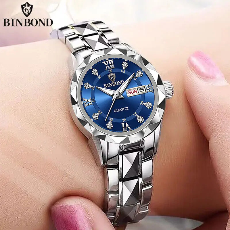 BINBOND B2521 Top Brand Luxury Fashion Business Womens Quartz Watches 30M Waterproof Week Date Clock Sport Womens Wristwatch - Novo Fusion