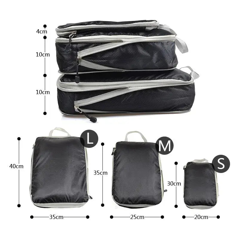 Set/3 pieces Compressible Packing Travel Storage Bag Cubes Waterproof Suitcase Nylon Portable With Handbag Luggage Organizer - Novo Fusion