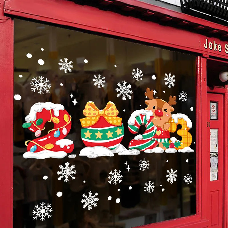 Christmas Window Stickers Santa Claus Snowflake DIY Wall Decal 2023 Christmas Decorations For Home New Year Ornaments Gift 2024 - Novo Fusion