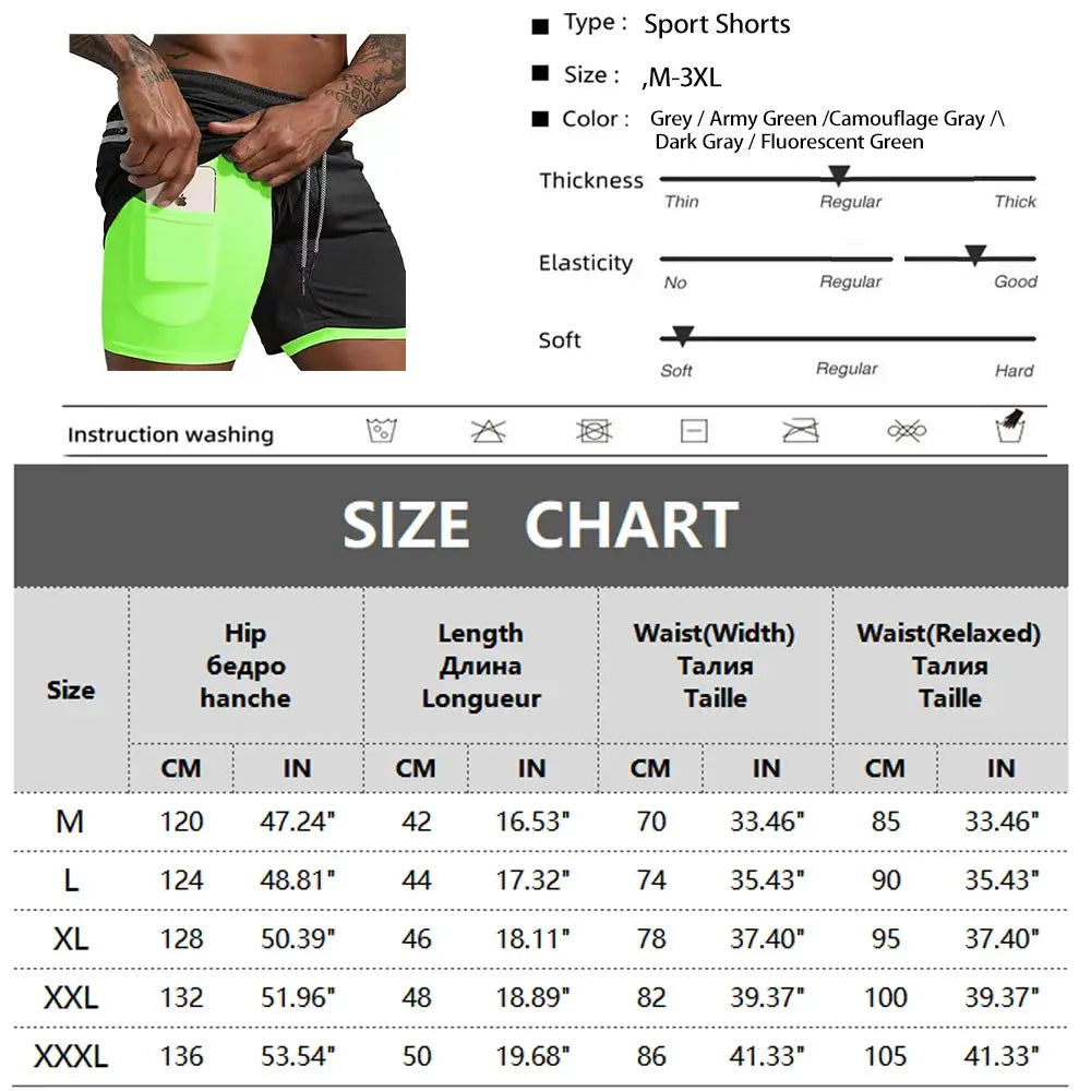 Men's Sport Shorts cool Sportswear Double-deck Running Shorts Summer 2 In 1 Casual Bottoms Fitness Training Jogging Short Pants - Novo Fusion