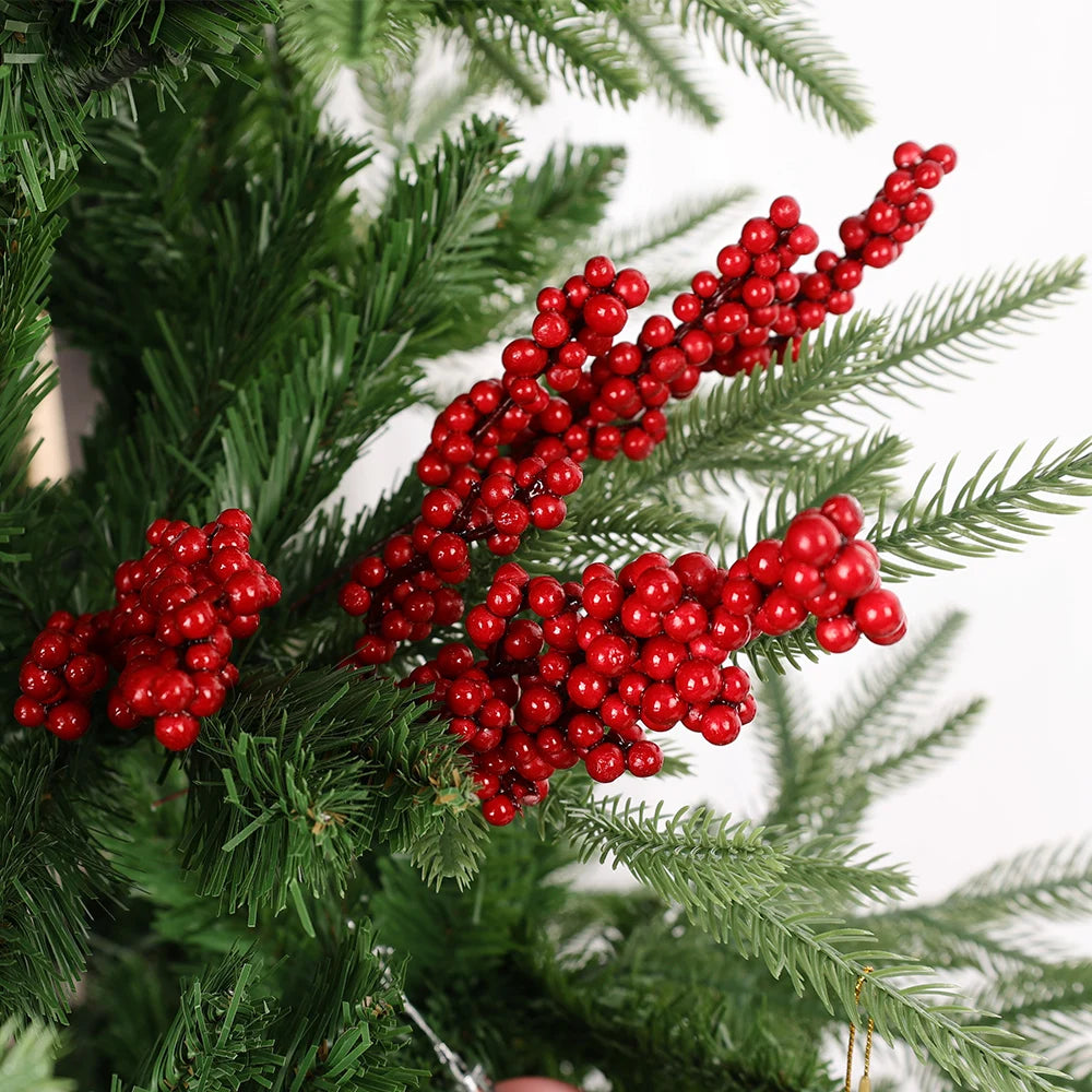 Artificial Red Berry Flowers Bouquet Fake Plant for Home Vase Decor Xmas Tree Ornaments New Year 2024 Party Christmas Decoration - Novo Fusion