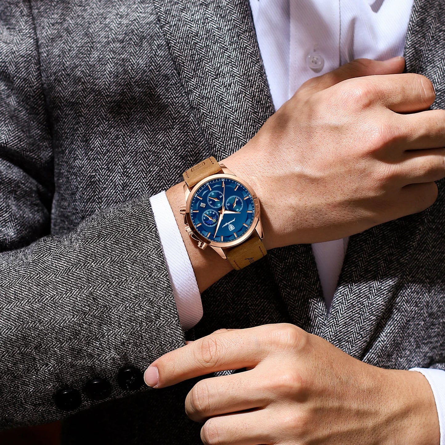 POEDAGAR Men Quartz Watch Luxury Sports Waterproof Chronograph Luminous Date Man Wristwatch Business Leather Men's Watches Clock - Novo Fusion