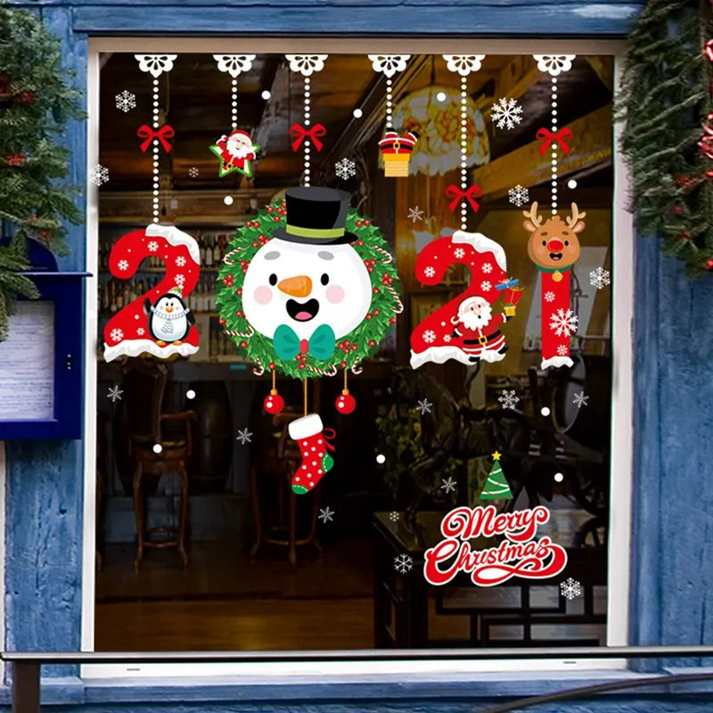 Christmas Window Stickers Merry Christmas Decorations For Home 2024 Christmas Wall Sticker Kids Wall Decals Happy New Year 2025 - Novo Fusion