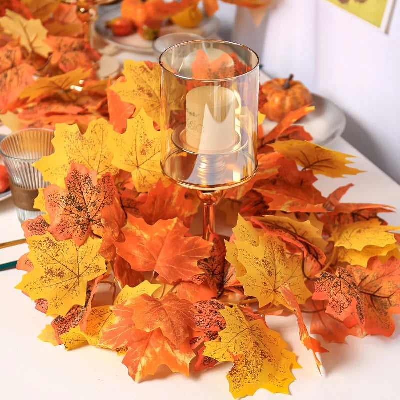 200cm Artificial Fall Maple Leaf Garland Autumn Leaves Fake Plant Garland for Festival Wedding Halloween Thanksgiving Room Decor - Novo Fusion