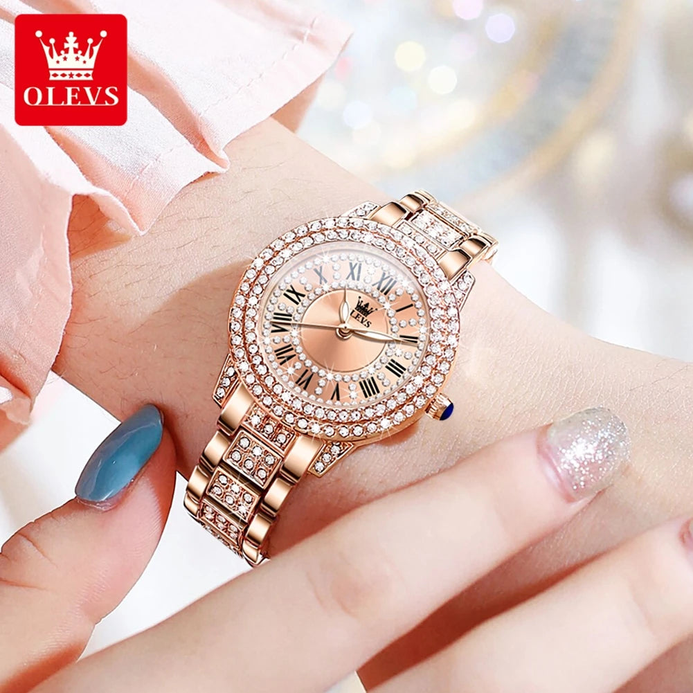 OLEVS 9943 Original Diamond Watch for Women Luxury Elegant Stainless steel Waterproof Quartz Wristwatch Fashion Ladies' Watches - Novo Fusion