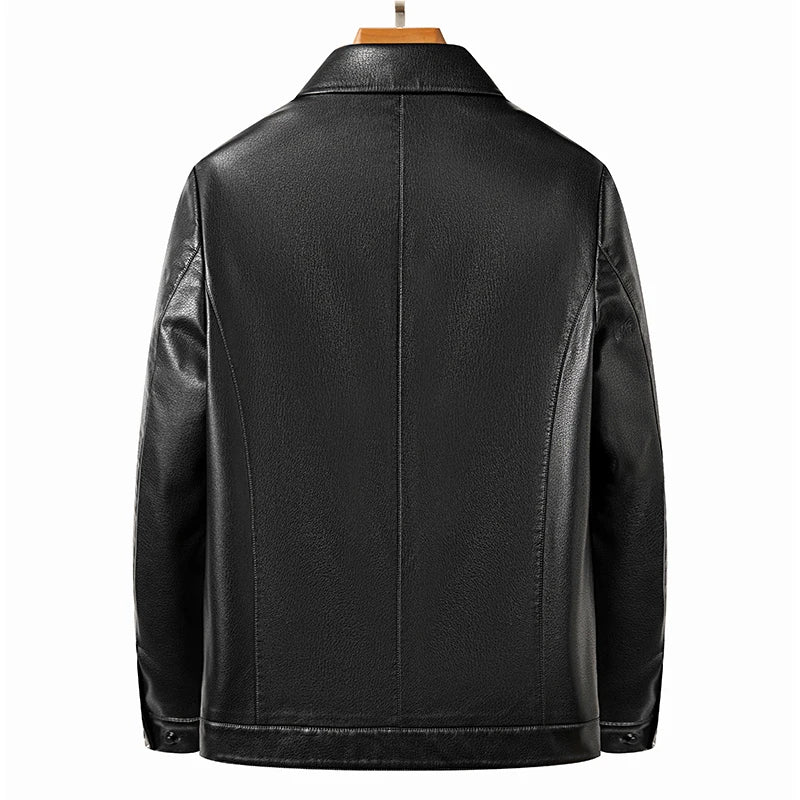 YN-2335 Spring and Autumn Men's Genuine Leather Polo Mock Neck Jacket Fashion Slim Sheepskin Coat Black Grey Husband Gift Youth - Novo Fusion