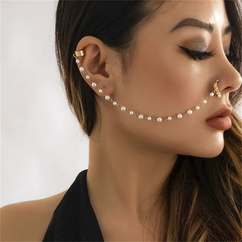Indian Nose Chain Earrings Nose Clip Fashion European And American Personality Punk For Women Earrings Geometric Tassel Chain Novo Fusion - Chic Essentials for Life's Canvas