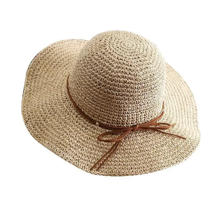 Beach Hats Adults Female Sunscreen Cap Simple Women Straw Hats Summer Sun Hats for Women Lady Folding Bow Travel Caps Female - Novo Fusion