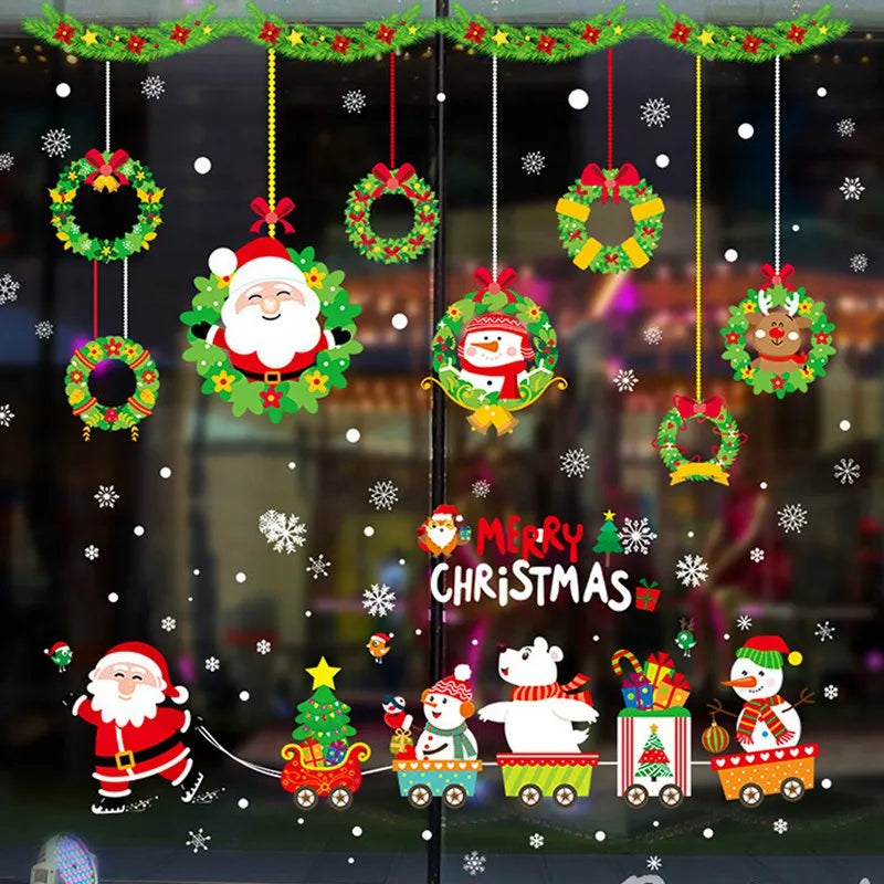 Christmas Window Stickers Merry Christmas Decorations For Home 2024 Christmas Wall Sticker Kids Wall Decals Happy New Year 2025 - Novo Fusion