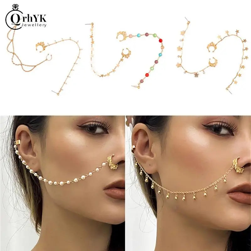 Indian Nose Chain Earrings Nose Clip Fashion European And American Personality Punk For Women Earrings Geometric Tassel Chain Novo Fusion - Chic Essentials for Life's Canvas