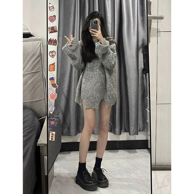 Women 2023 Autumn Winter New Suits O-neck Sweater Knit Pullover Tops Female Straight Denim Pants Ladies Two Piece Sets R603 - Novo Fusion