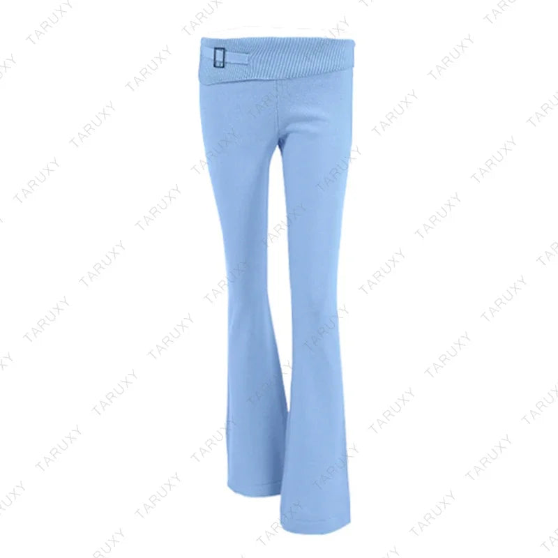 TARUXY Women Spring Outfits Casual Zipper Sweater Hoodie Set High Waist Flare Pants Suits Pink Knitted Womens Y2k Two Piece Set - Novo Fusion