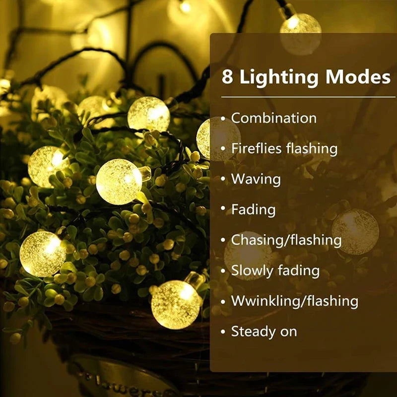 Solar Crystal Globe LED String Lights 60 LED 8 Lighting Modes IP65 Fairy Light Christmas Garland For Garden Party Decor 1pc/2pcs - Novo Fusion