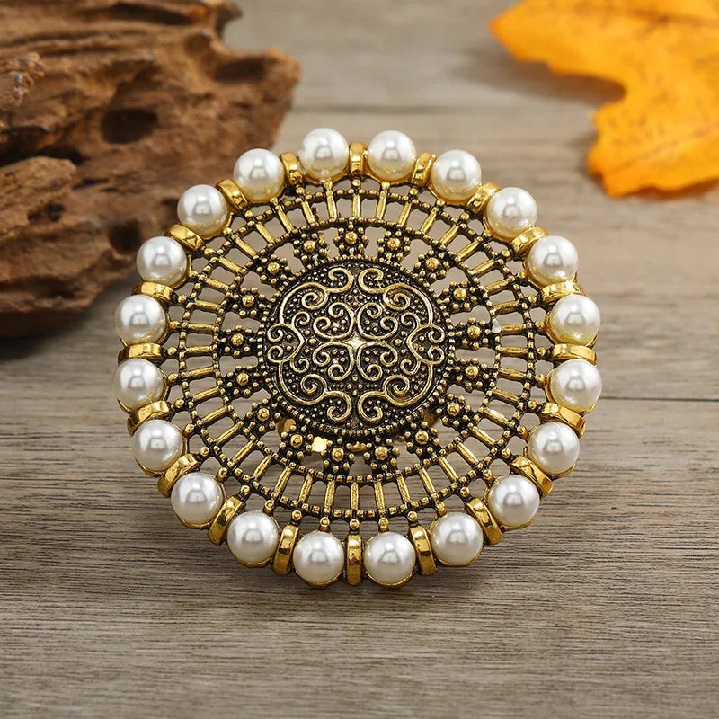Indian Big Round Pearl Rings for Women Boho Oxidized Metal Adjustable Midi Finger Rings Anillos Stylish Female Party Jewelry Novo Fusion - Chic Essentials for Life's Canvas