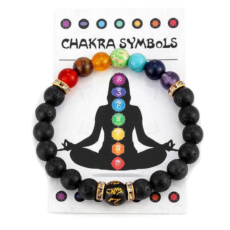 7 Chakra Bracelet with Meaning Cardfor Men Women Natural Crystal Healing Anxiety Jewellery Mandala Yoga Meditation Bracelet Gift - Novo Fusion