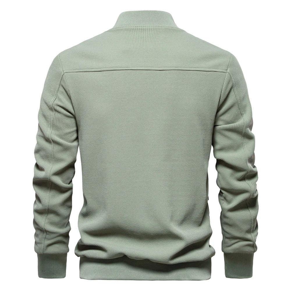 AIOPESON Mens Waffle Fleece Lined Bomber Jacket Autumn Winter Warm Casual Zipper Pocket Outwear Jackets and Coats for Men - Novo Fusion