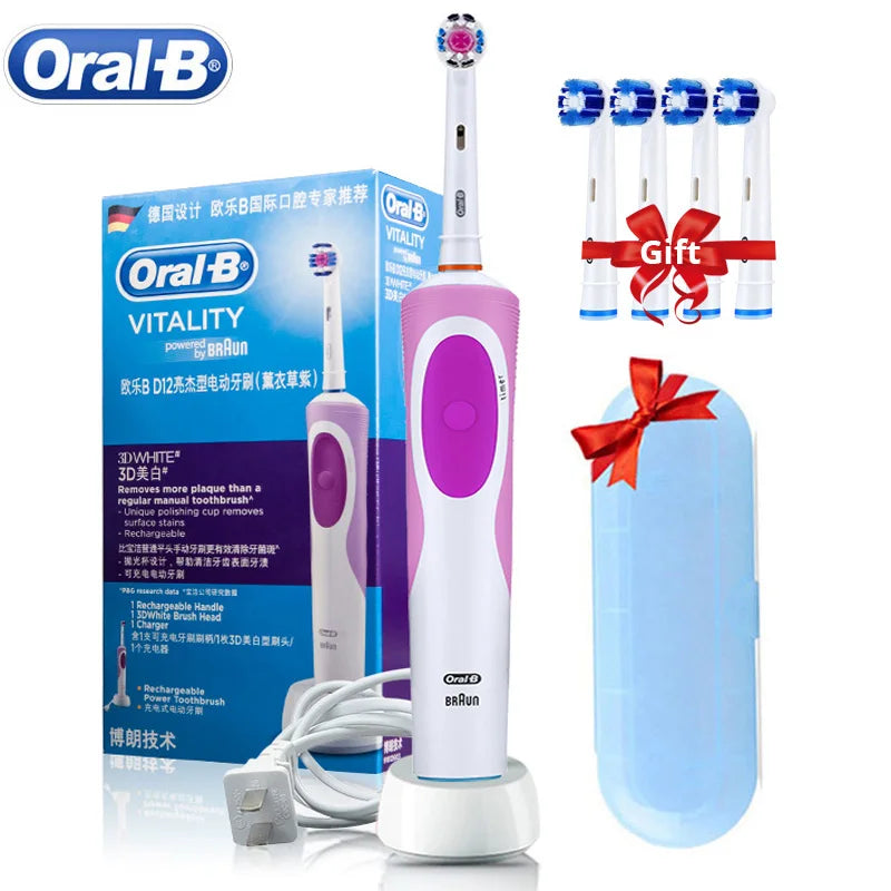 Oral B Electric Toothbrush 2D Rotary Vibration Clean Charging Tooth Brush Cross Action Bristle Oral Care 4 Gift Brush Heads Free - Novo Fusion