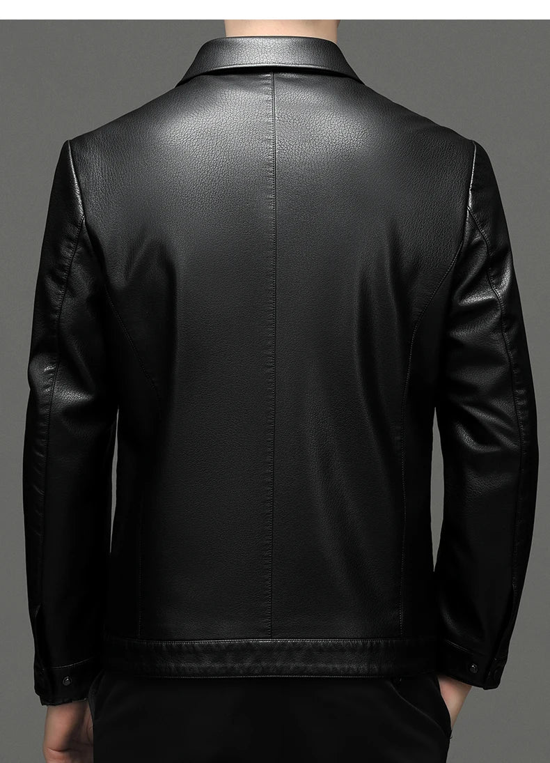 YN-2335 Spring and Autumn Men's Genuine Leather Polo Mock Neck Jacket Fashion Slim Sheepskin Coat Black Grey Husband Gift Youth - Novo Fusion