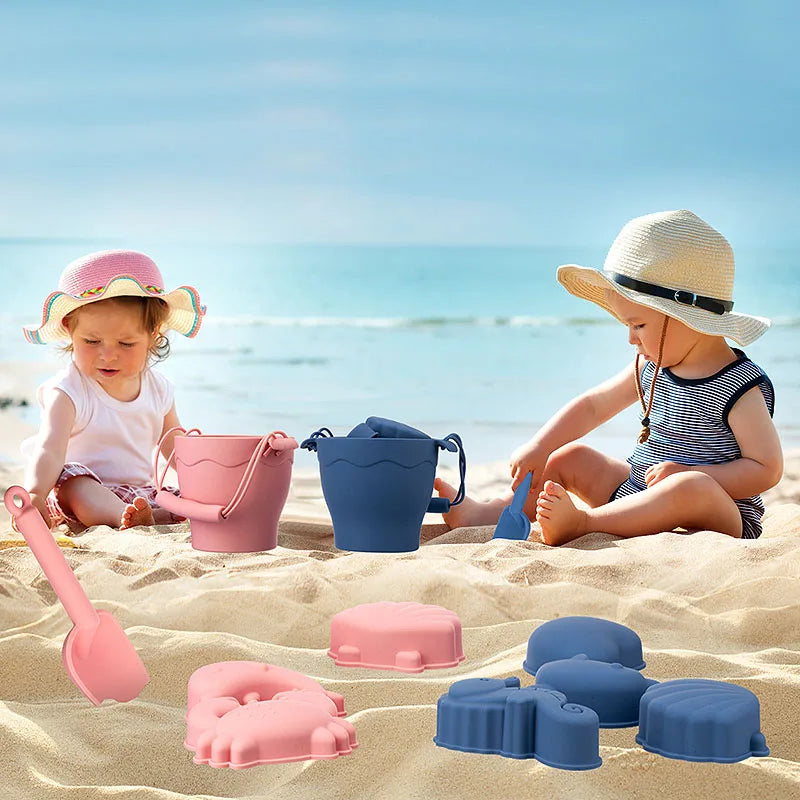 8pcs/Set Beach Toys Eco-Friendly, BPA-Free, Food-Grade Silicone - Fun Summer Outdoor Toys for Kids with Bucket & 4 Color Sand - Novo Fusion