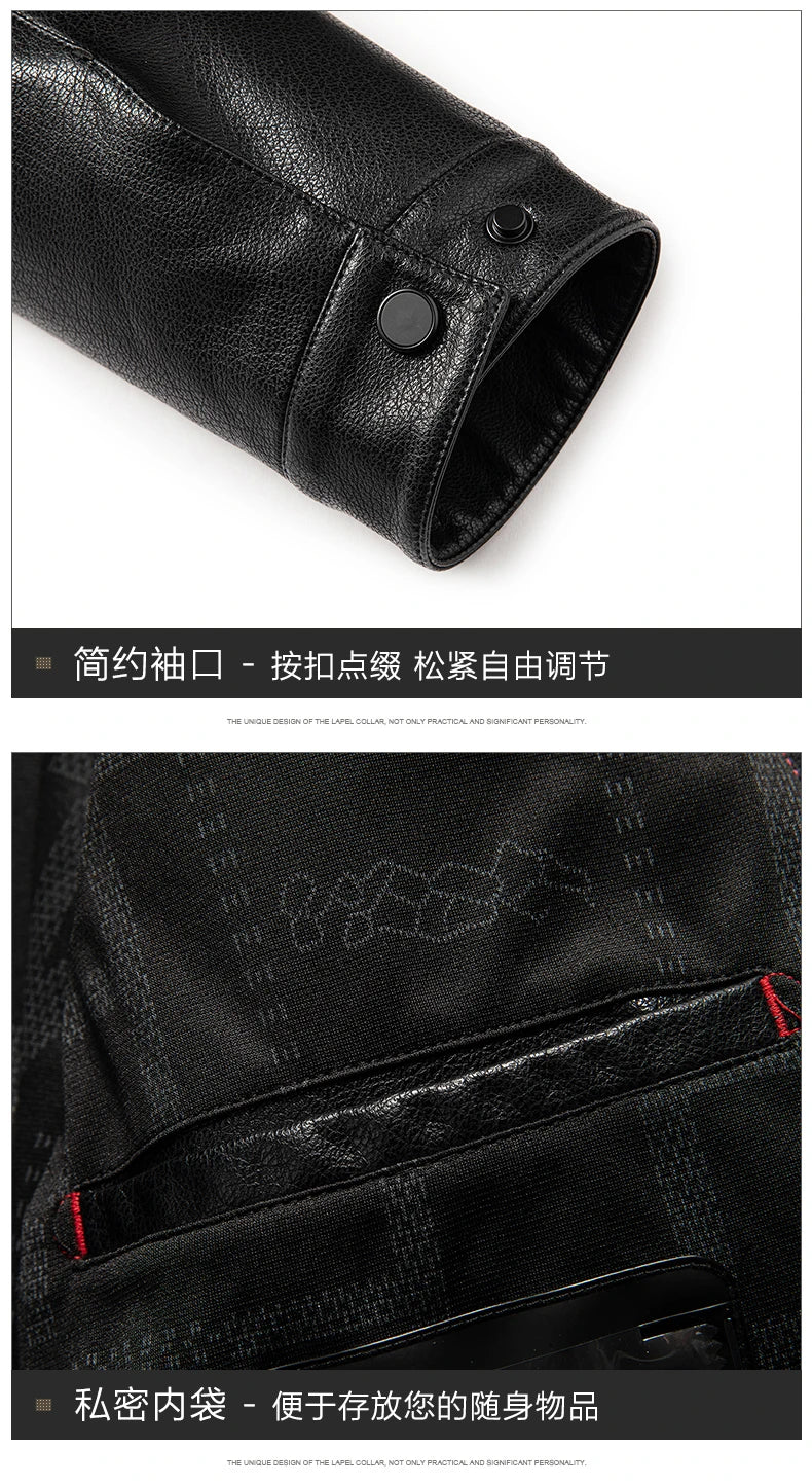 YN-2335 Spring and Autumn Men's Genuine Leather Polo Mock Neck Jacket Fashion Slim Sheepskin Coat Black Grey Husband Gift Youth - Novo Fusion