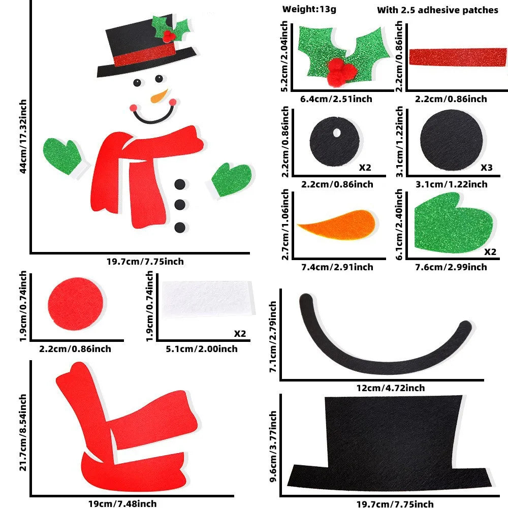 Christmas Door Window Stickers Felt Cloth Snowman Santa Claus Elk Wall Sticker Christmas Home Decoration Happy New Year 2024 - Novo Fusion