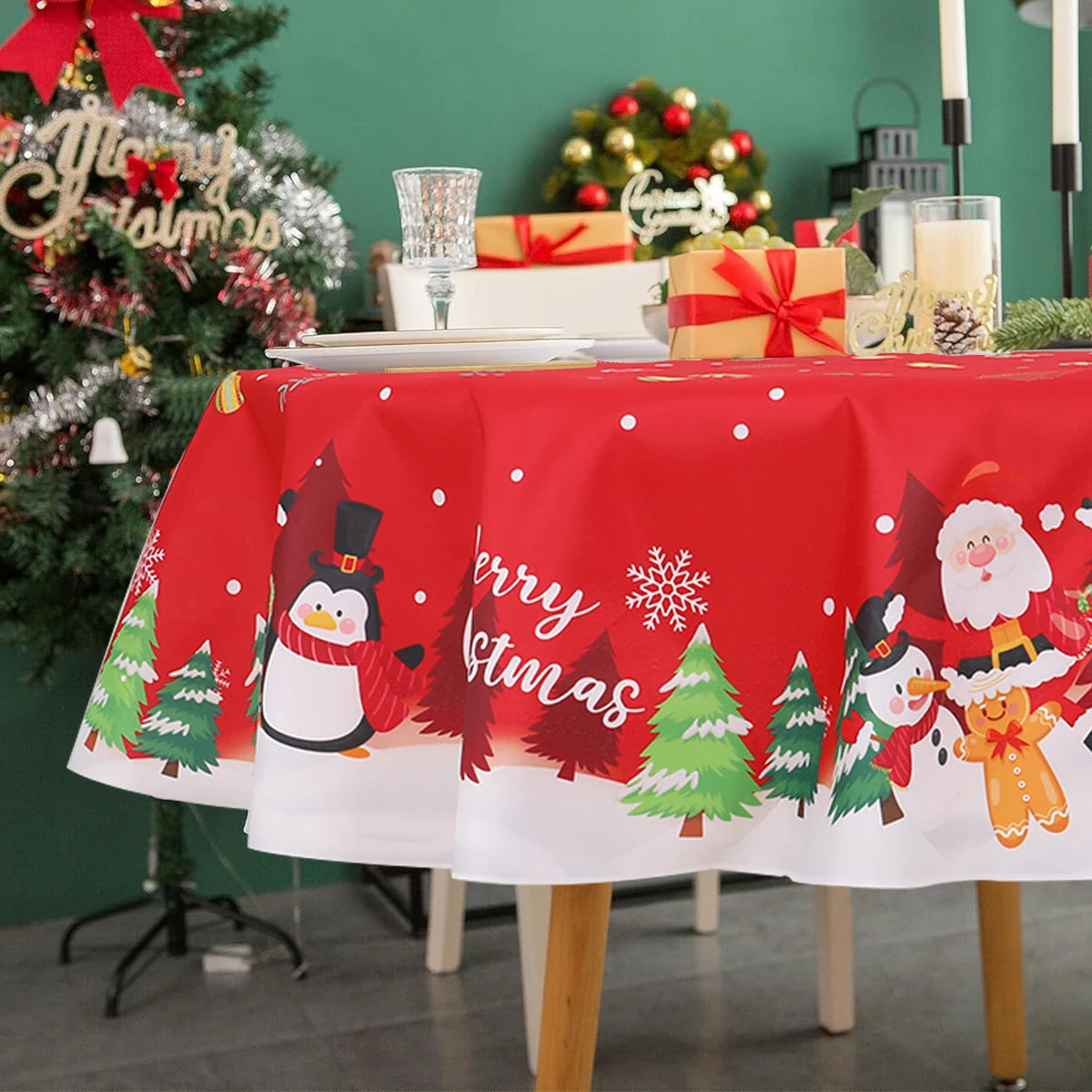 Christmas Round TableCloth Merry Christmas Decorations for Home 2024 Xmas Table Cloth Decor Navidad Navidad Notal New Year 2025 - Novo Fusion