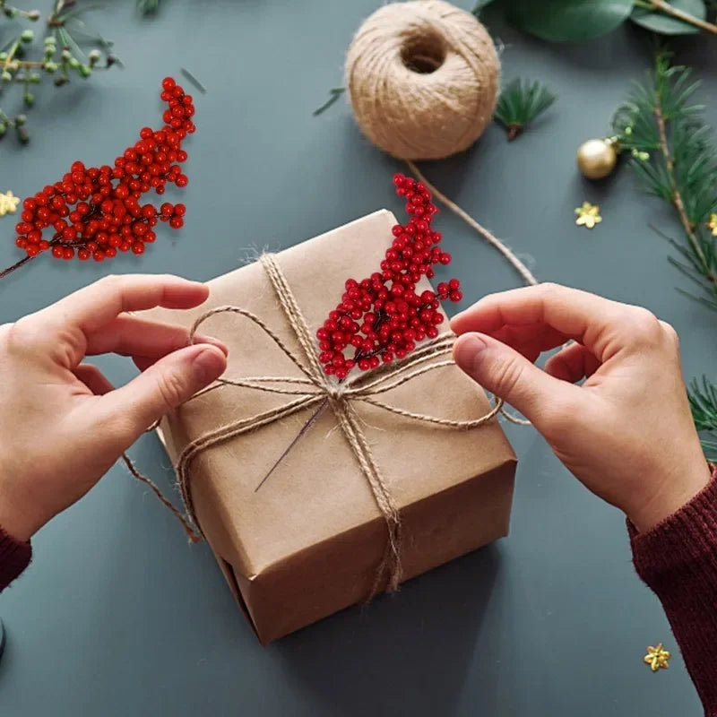 Artificial Red Berry Flowers Bouquet Fake Plant for Home Vase Decor Xmas Tree Ornaments New Year 2024 Party Christmas Decoration - Novo Fusion