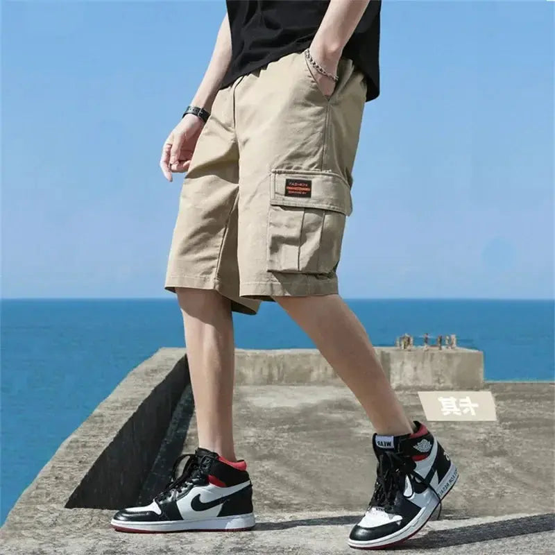 Men Trend Cargo Shorts Men's Letter Print Pocket Shorts Summer New Fashion Casual Straight Shorts Male ropa hombre - Novo Fusion