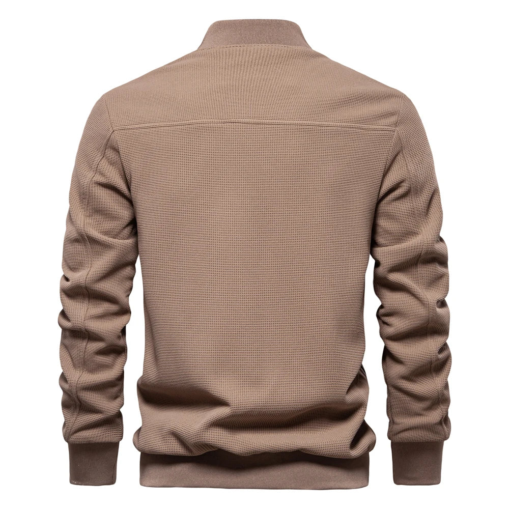 AIOPESON Mens Waffle Fleece Lined Bomber Jacket Autumn Winter Warm Casual Zipper Pocket Outwear Jackets and Coats for Men - Novo Fusion
