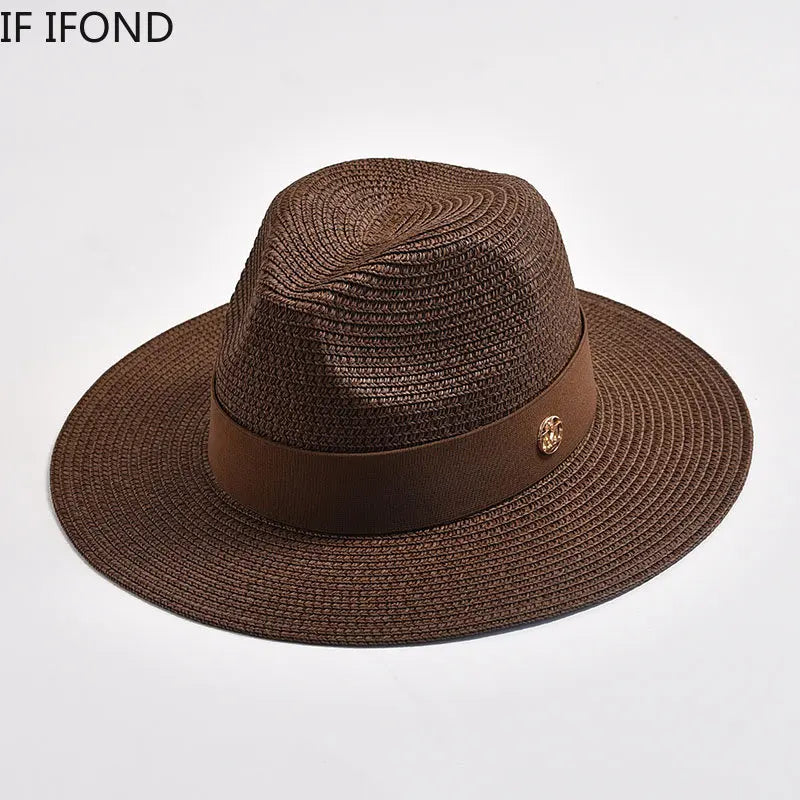 New Summer Straw Hats for Women Men Panama Travel Beach Sun Hat Ribbon Decoration Elegant Luxury Jazz Hat - Novo Fusion