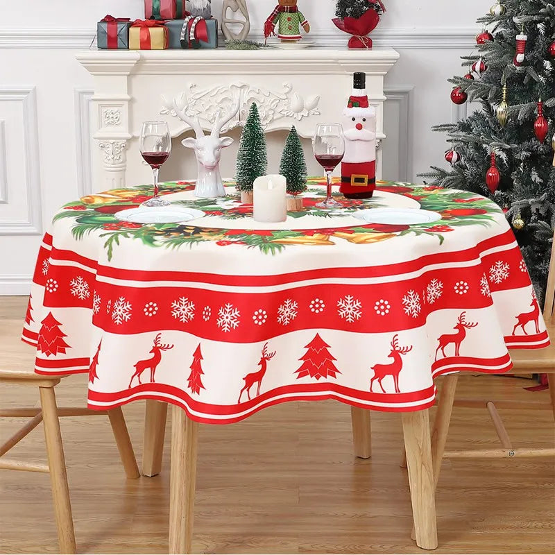 Christmas Round TableCloth Merry Christmas Decorations for Home 2024 Xmas Table Cloth Decor Navidad Navidad Notal New Year 2025 - Novo Fusion