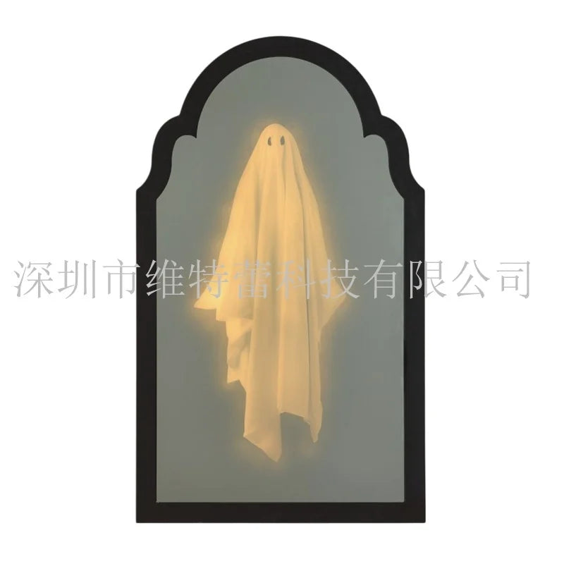 Halloween Ghost Hologram Mirror Scary Illusion LED Wall Decoration Haunted House Spooky Prank Ornament