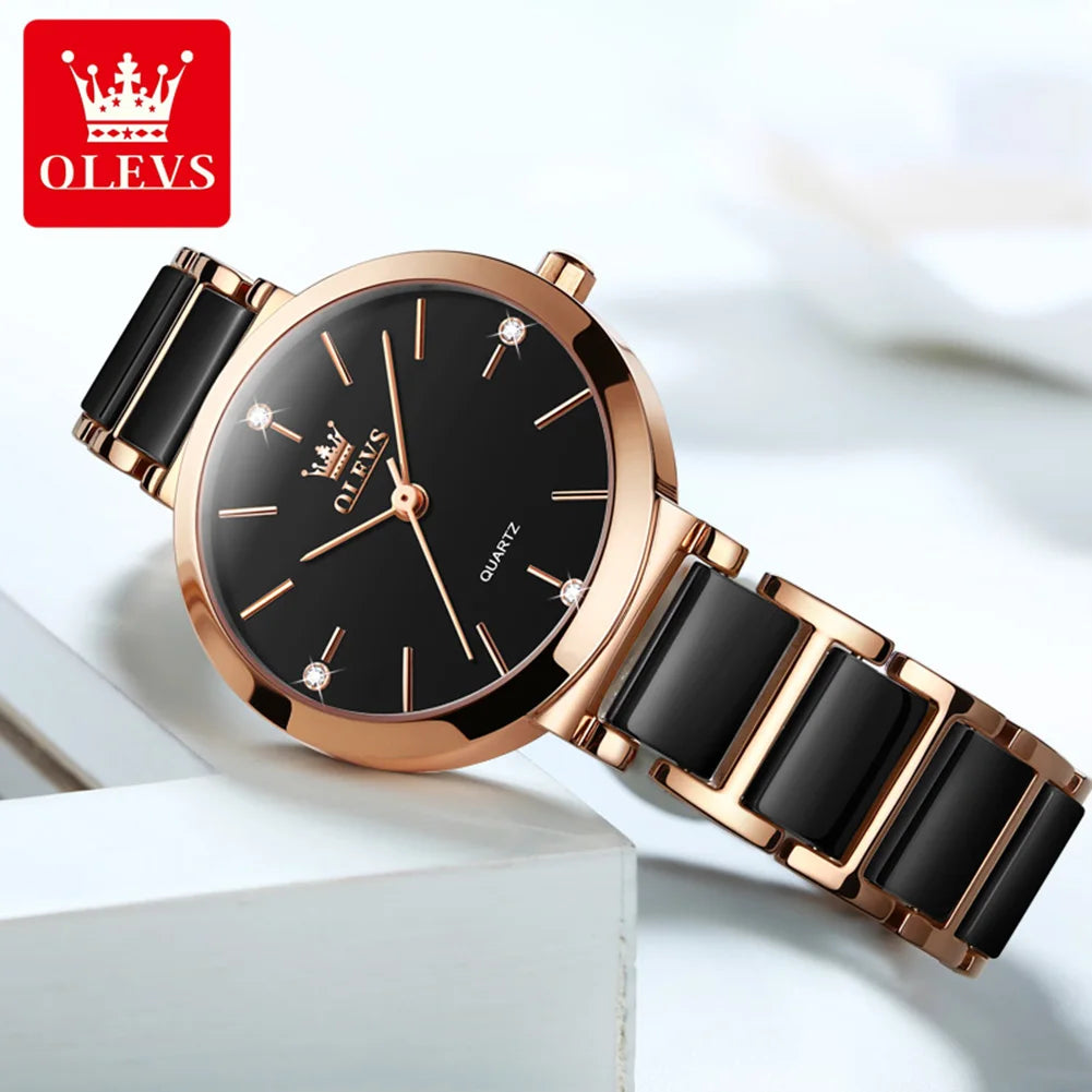 OLEVS Fashion Elegant Watch for Women Japanese Movement Ceramics Strap Luxury Ladies Bracelet Quartz Watches Gifts Reloj Mujer - Novo Fusion