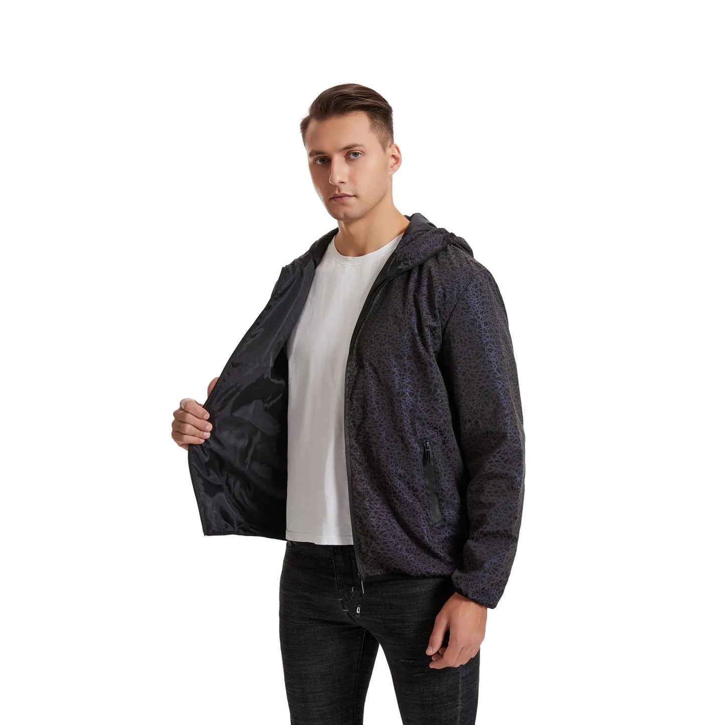 Autumn Winter Colorful Reflective Hooded Jacket Mens Harajuku Hip Hop Night Club Reflect Light Shiny Coats Windbreaker - Novo Fusion
