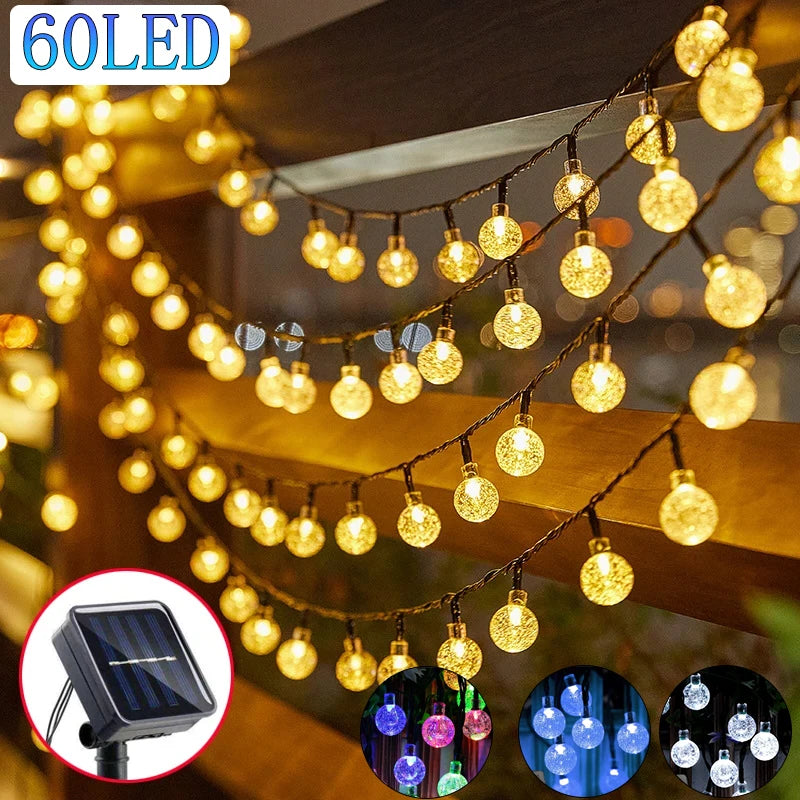 Solar Crystal Globe LED String Lights 60 LED 8 Lighting Modes IP65 Fairy Light Christmas Garland For Garden Party Decor 1pc/2pcs - Novo Fusion