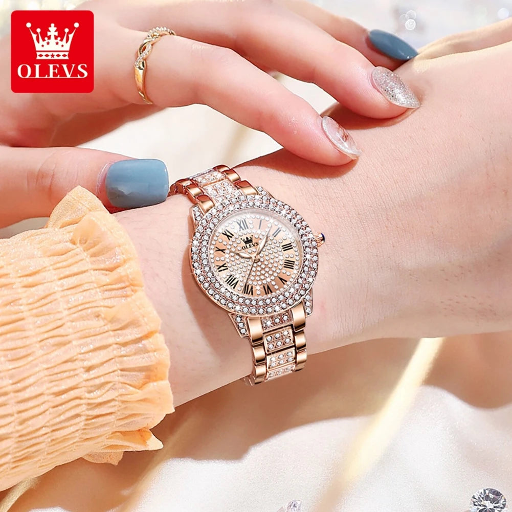 OLEVS 9943 Original Diamond Watch for Women Luxury Elegant Stainless steel Waterproof Quartz Wristwatch Fashion Ladies' Watches - Novo Fusion
