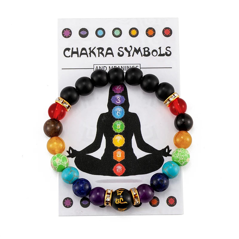 7 Chakra Bracelet with Meaning Cardfor Men Women Natural Crystal Healing Anxiety Jewellery Mandala Yoga Meditation Bracelet Gift - Novo Fusion