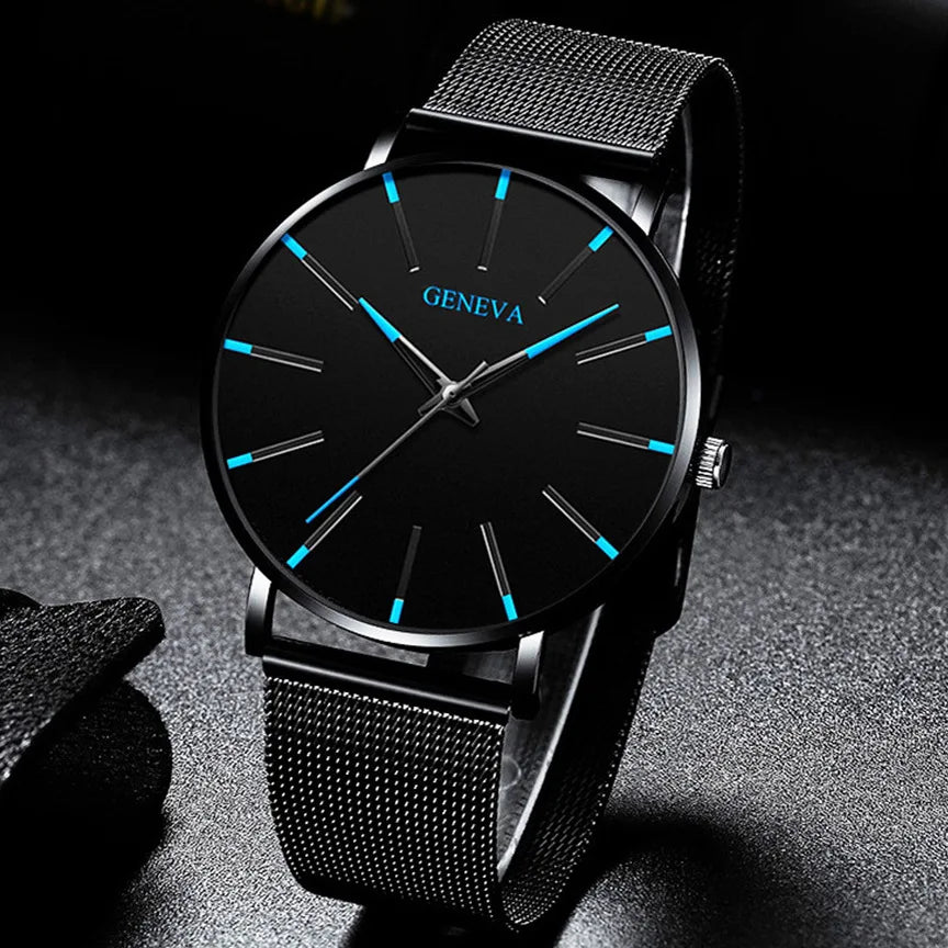 2024 New Mens Fashion Watches Luxury Ultra Thin Stainless Steel Mesh Strap Quartz Watch Rose Gold Men Watch Gifts Reloj Hombre - Novo Fusion