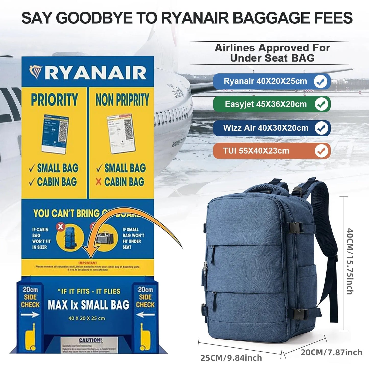 Travel Backpack Short Distance Airplane Ryanair Cabin Bag 40x20x25 Backpack Women Men leisure School Laptop Bag Carry on Luggage - Novo Fusion