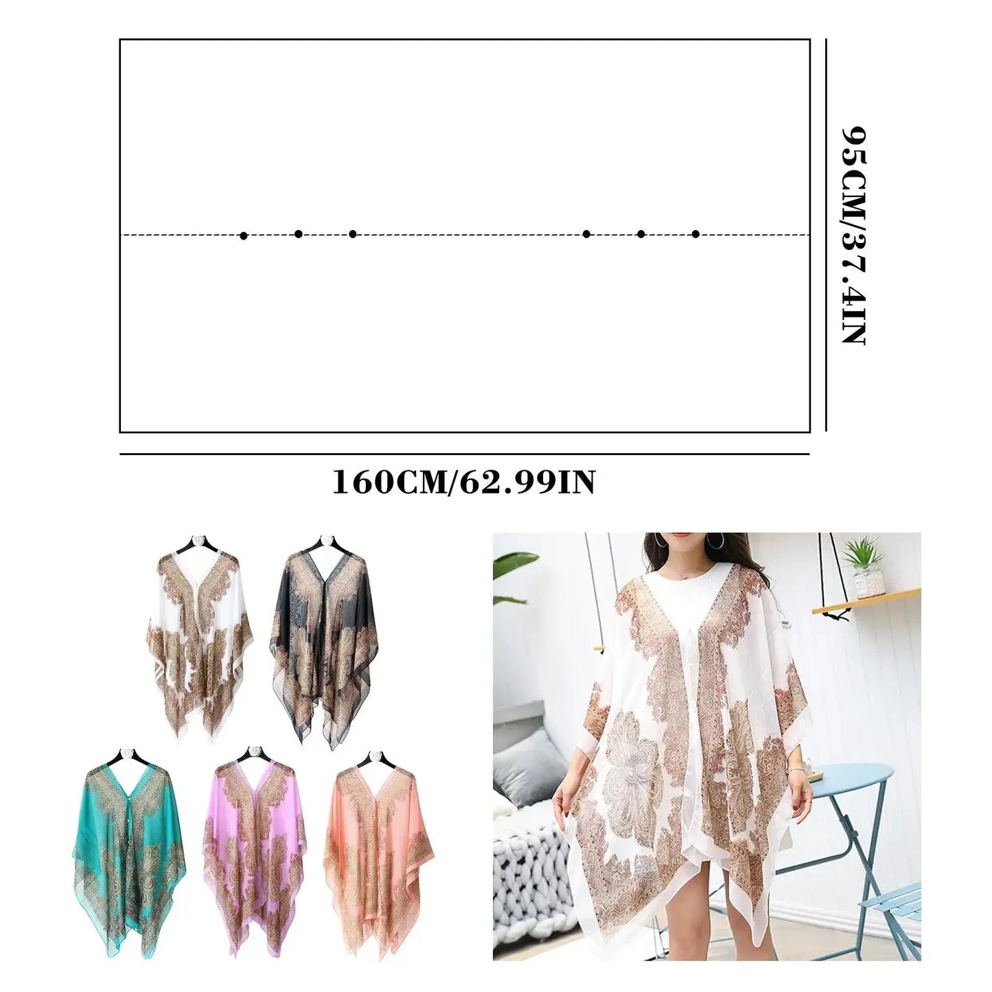 Woman Chiffon Blouse Fashion Women Scarf Shawl Printed Sunscreen Sun Protection Shawl Beach Shawl Soft Loose Bikini Cover Tops - Novo Fusion