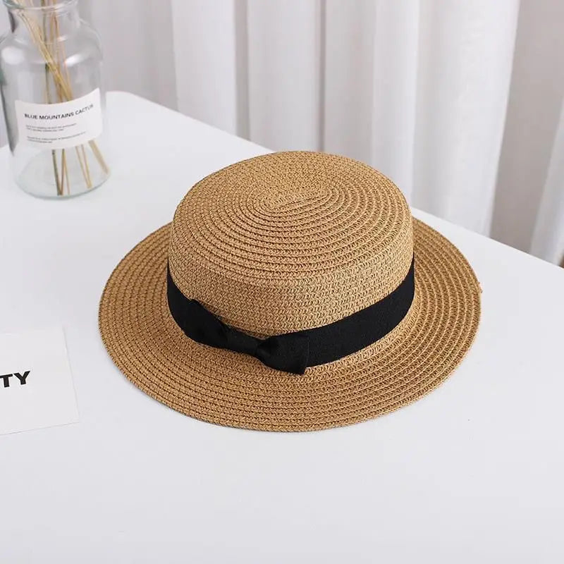 New Summer Parent-Child Bucket Cap Women Sun Visor Bowknot Straw Hat Girls Outdoor Beach Travel Sunshade Wide Cap - Novo Fusion