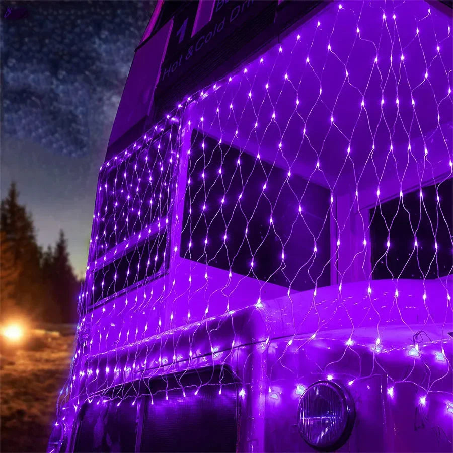Halloween purple LED Net Mesh Fairy String Light Garland Window Curtain Christmas Fairy Light Wedding Party Garland Light - Novo Fusion