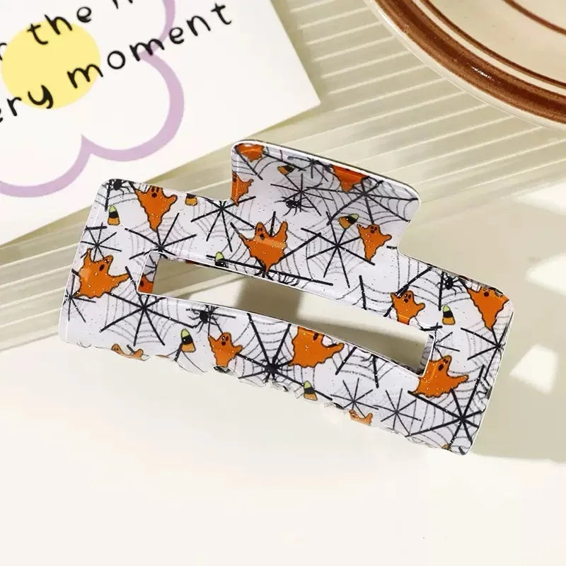 Halloween Theme Hair Claws - With Ghost/Pumpkin/Bat Patterns, Perfect For Holiday Party Costumes, Fashion Accessories For Women And Girls