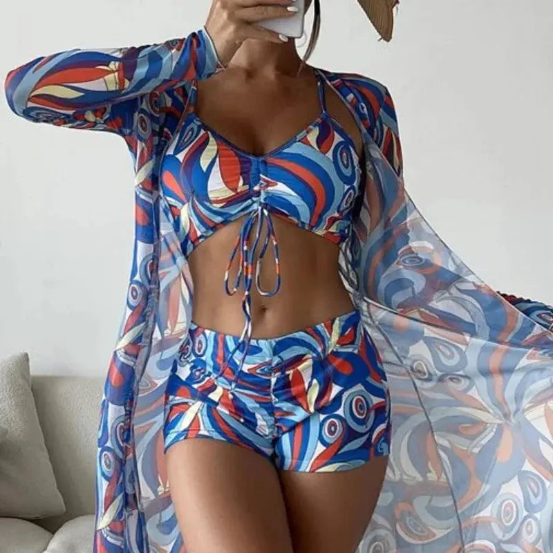Summer Print Swimsuits Tankini Sets Female Swimwear Push Up For Beach Wear Three-Piece Bathing Suits Pool Women's Swimming Suit - Novo Fusion