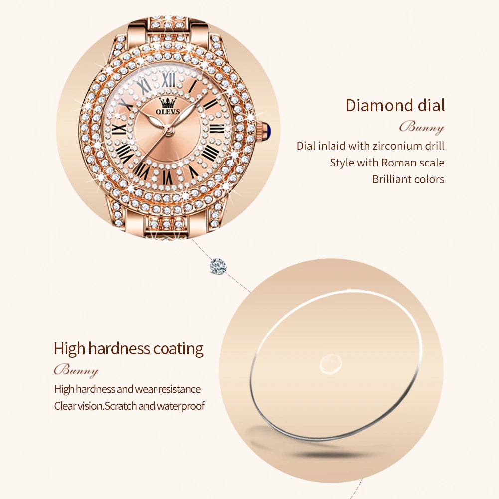 OLEVS 9943 Original Diamond Watch for Women Luxury Elegant Stainless steel Waterproof Quartz Wristwatch Fashion Ladies' Watches - Novo Fusion