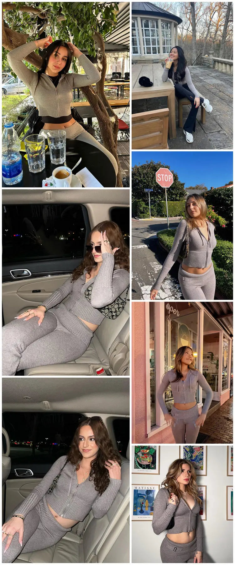 TARUXY Women Spring Outfits Casual Zipper Sweater Hoodie Set High Waist Flare Pants Suits Pink Knitted Womens Y2k Two Piece Set - Novo Fusion