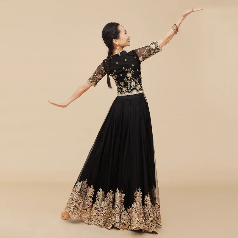 Yiman Exotic Indian Dance Gown Women's Dance Gown Temperament Wrapped Waist Show Thin Sari Top Large Swing Skirt Three Piece Set Novo Fusion - Chic Essentials for Life's Canvas