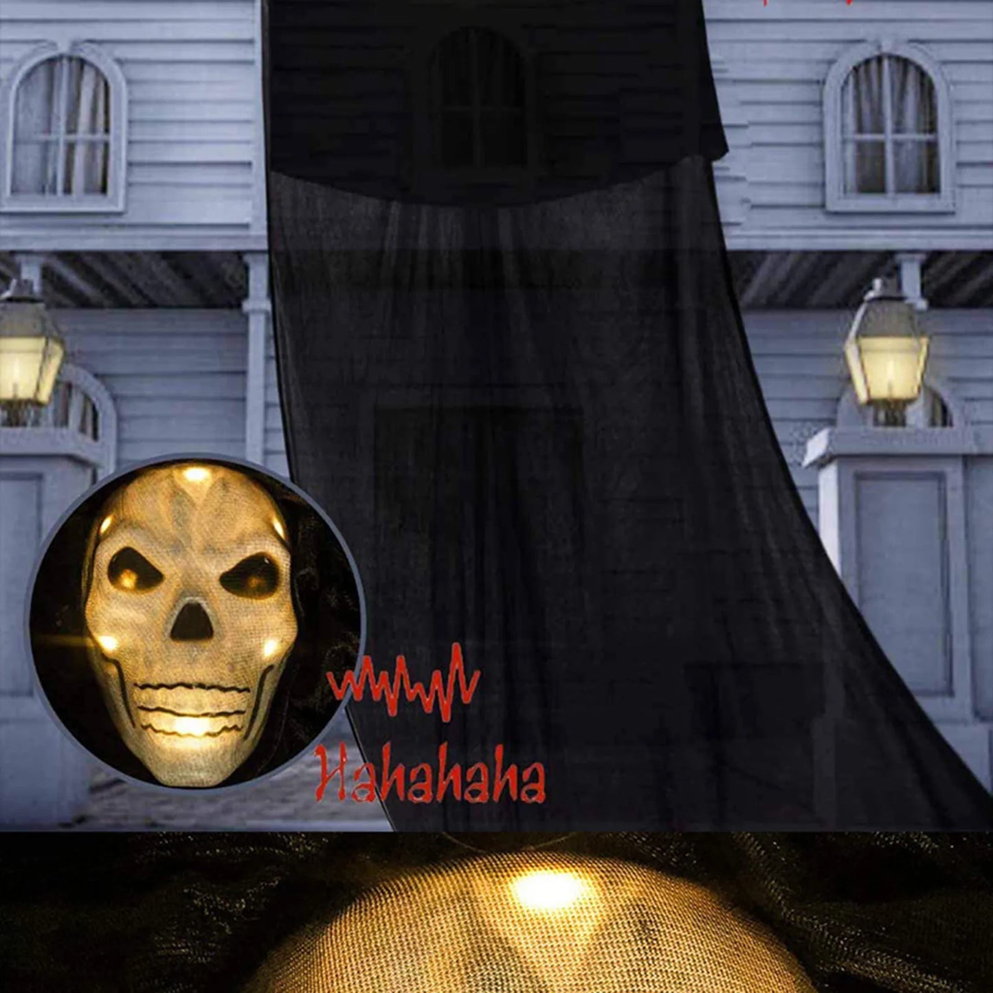 Halloween Hanging Decoration Scary Horror Atmosphere Motion Sound Activated Luminous Mask Haunted House Yard House Flying Props