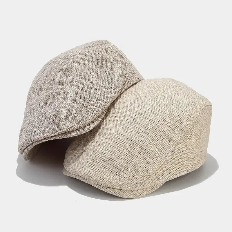 Summer Mens Beret Linen Peaked Cap Adjustable Newsboy Cap Breathable Vintage Solid Black Ivy Duckbill Hat Boinas Para Mujer - Novo Fusion